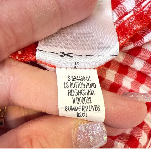 Old Navy xl women red white gingham check peasant blouse cottage coquette fall - Picture 8 of 8